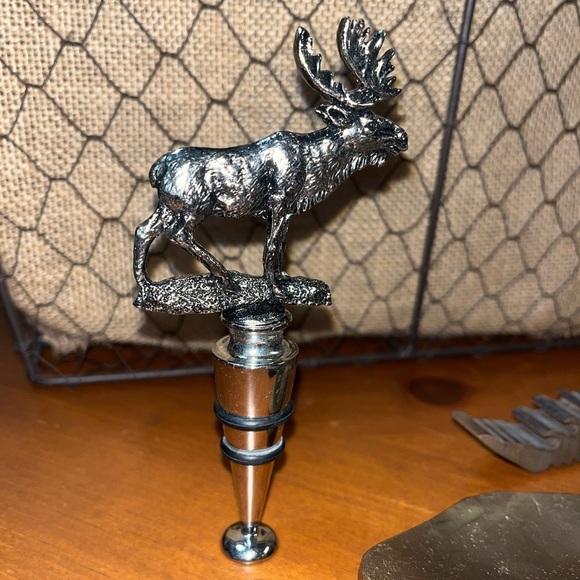 Pewter FishBottle Openers Moose Pewter MooseWineBottle Stopper WoodBottle Opener - Picture 4 of 8